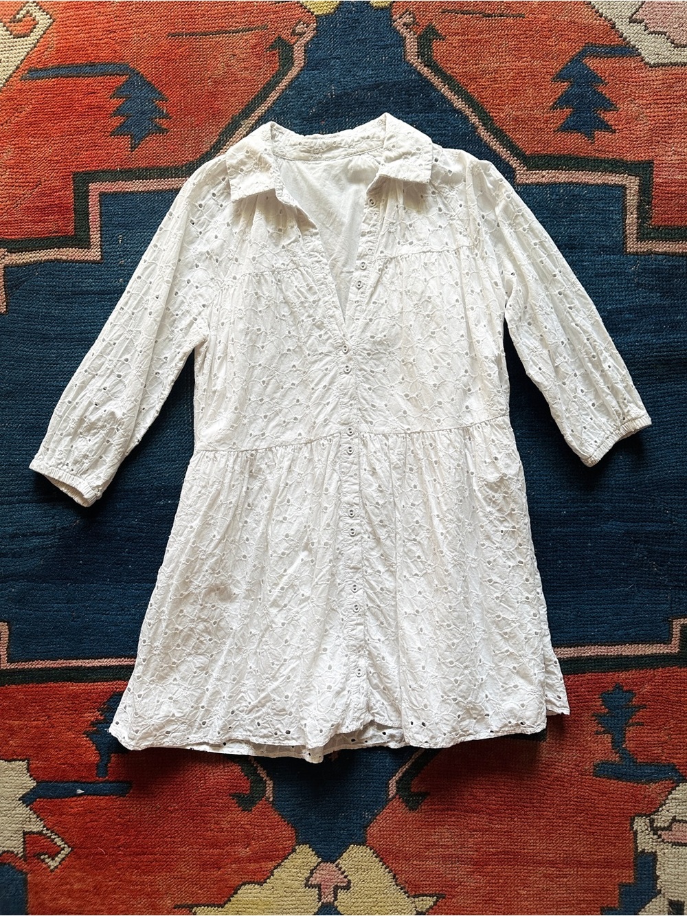 White Eyelet Button-Front Summer Dress